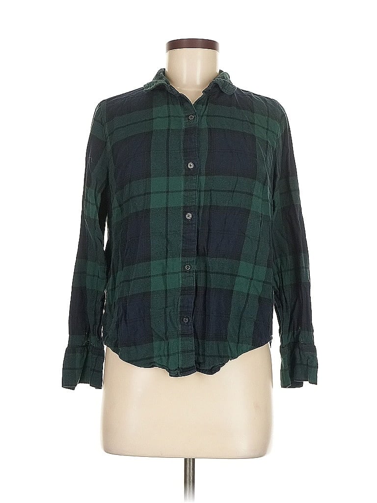 Pre-owned Old Navy Long Sleeve Button Down Shirt In Green