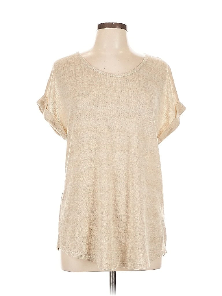 Pre-owned Joe Fresh Short Sleeve Top Tan Scoop Neck Tops In Brown