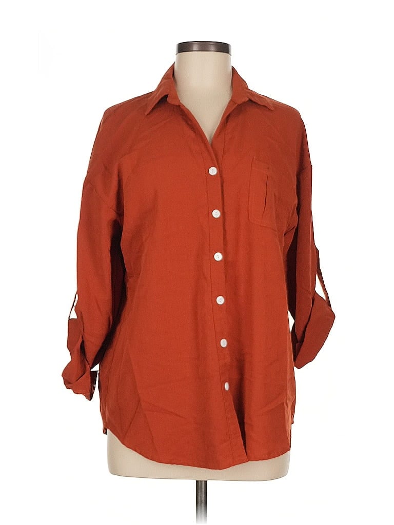 Pre-owned Assorted Brands 3/4 Sleeve Button Down Shirt In Orange