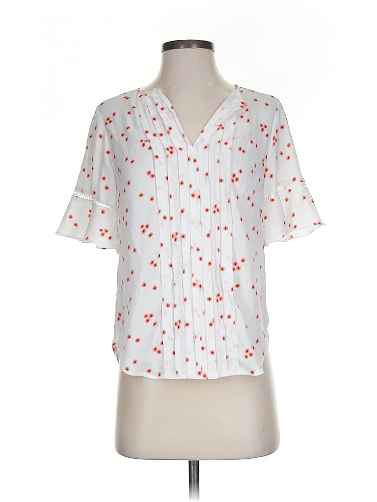 Pre-owned Ann Taylor Short Sleeve Blouse In White