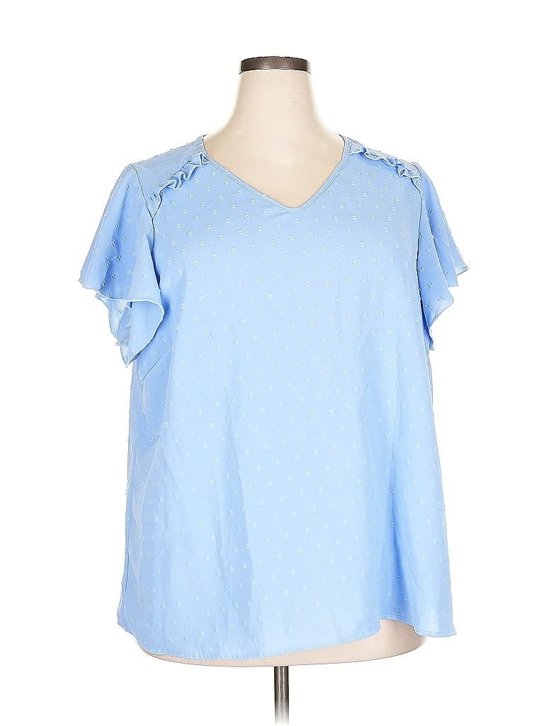 Pre-owned Shein Curve Short Sleeve Blouse In Blue