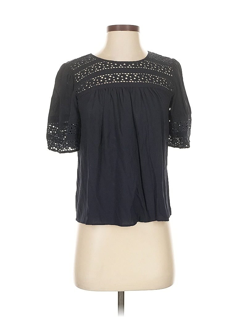 Pre-owned Ann Taylor Loft Short Sleeve Blouse In Black