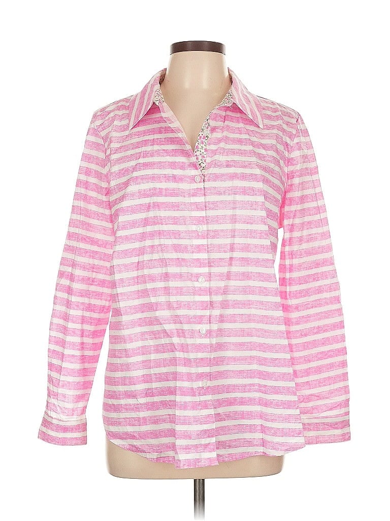 Pre-owned Susan Graver Long Sleeve Button Down Shirt In Pink