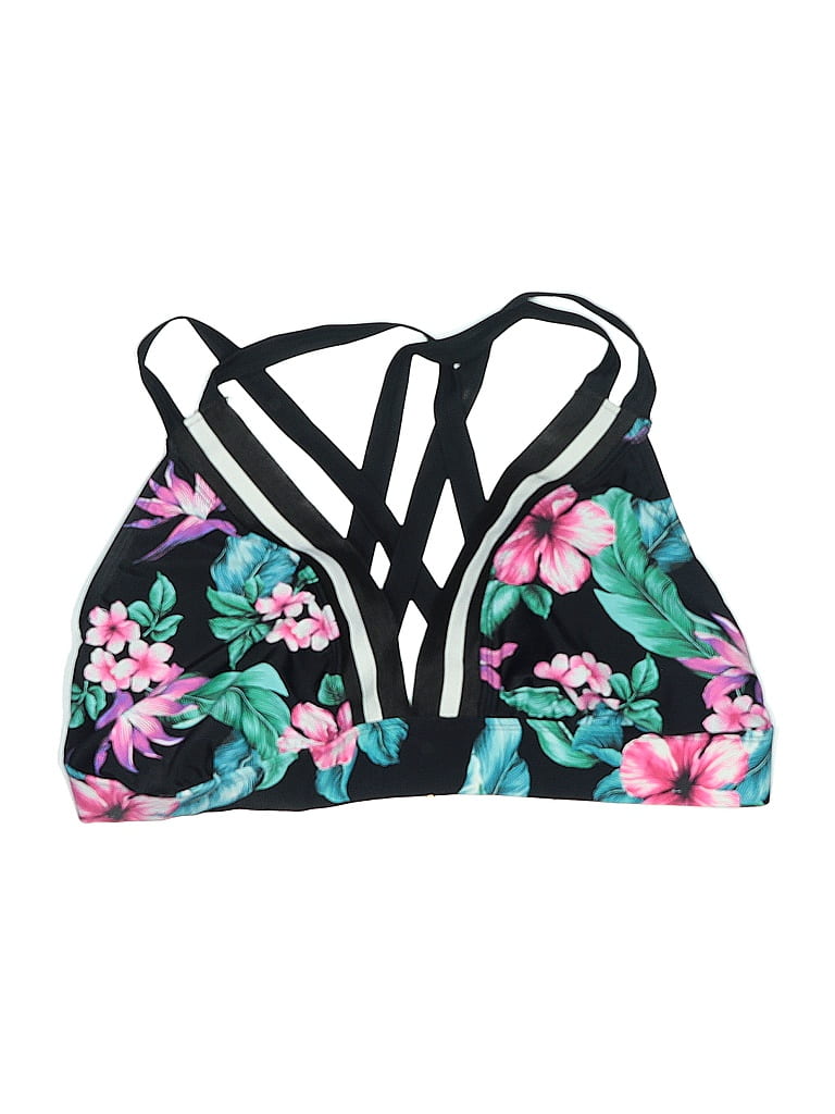 Pre-owned Unbranded Swimsuit Top Black Floral Pattern Swimwear