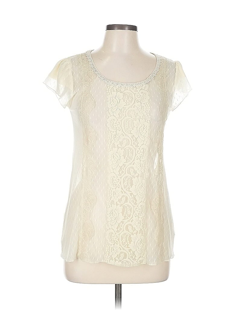 Pre-owned Kimchi Blue Short Sleeve Top Ivory Scoop Neck Tops In White
