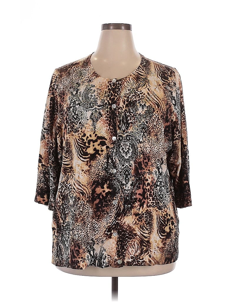 Click to view more detailed imagery on our partner's website Pre-owned Liz & Me 3/4 Sleeve Blouse In Brown