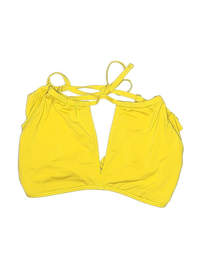 Click to view more detailed imagery on our partner's website Pre-owned Carmen Marc Valvo Swimwear Swimsuit Top Yellow Color Block Pattern Halter Neckline Swimwear