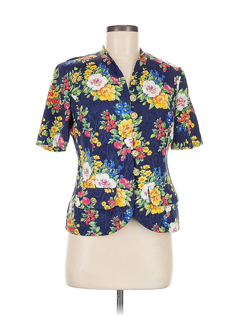 Pre-owned Leslie Fay Short Sleeve Blouse In Blue