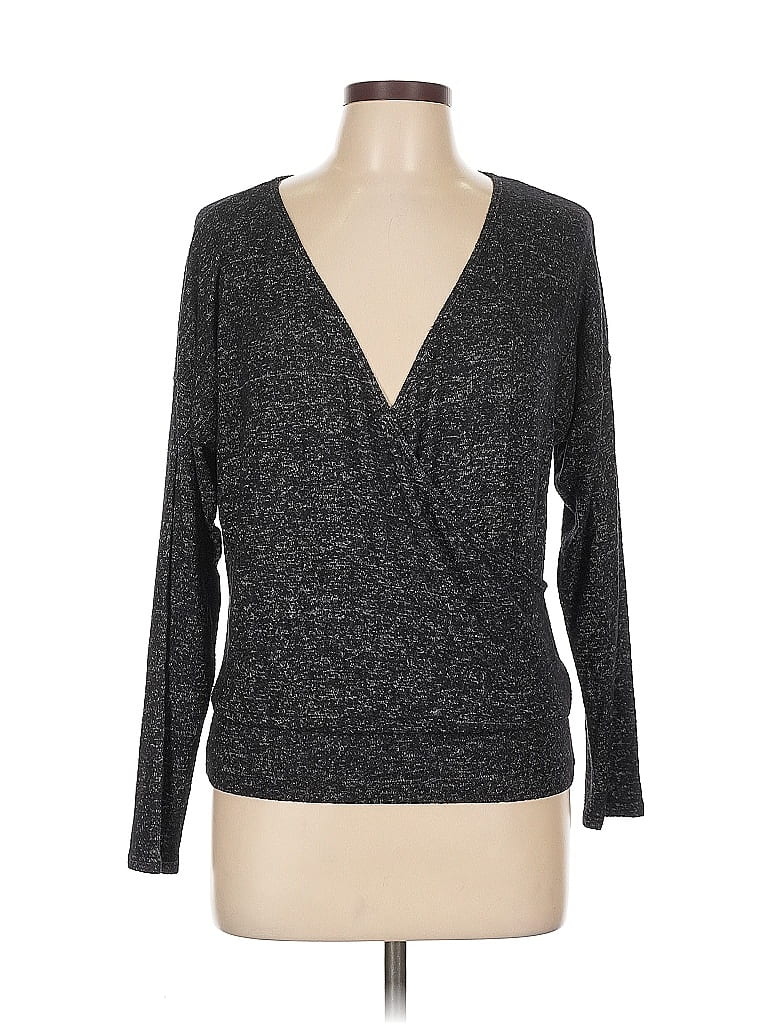 Click to view more detailed imagery on our partner's website Pre-owned Socialite Long Sleeve Top Gray Plunge Neckline Tops