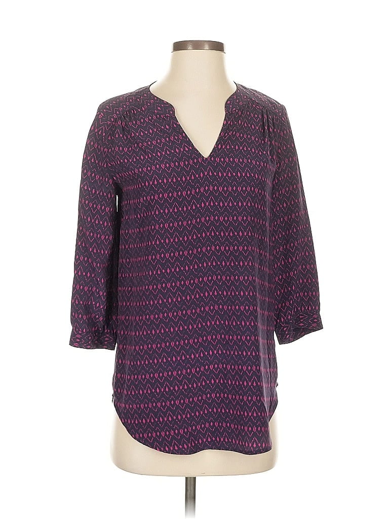 Pre-owned Ellie Kai 3/4 Sleeve Silk Top Purple V Neck Tops