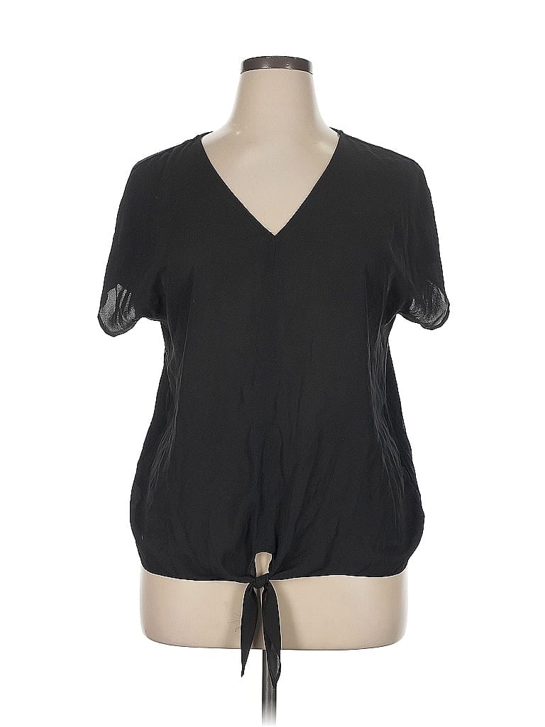 Pre-owned Inc International Concepts Short Sleeve Blouse In Black