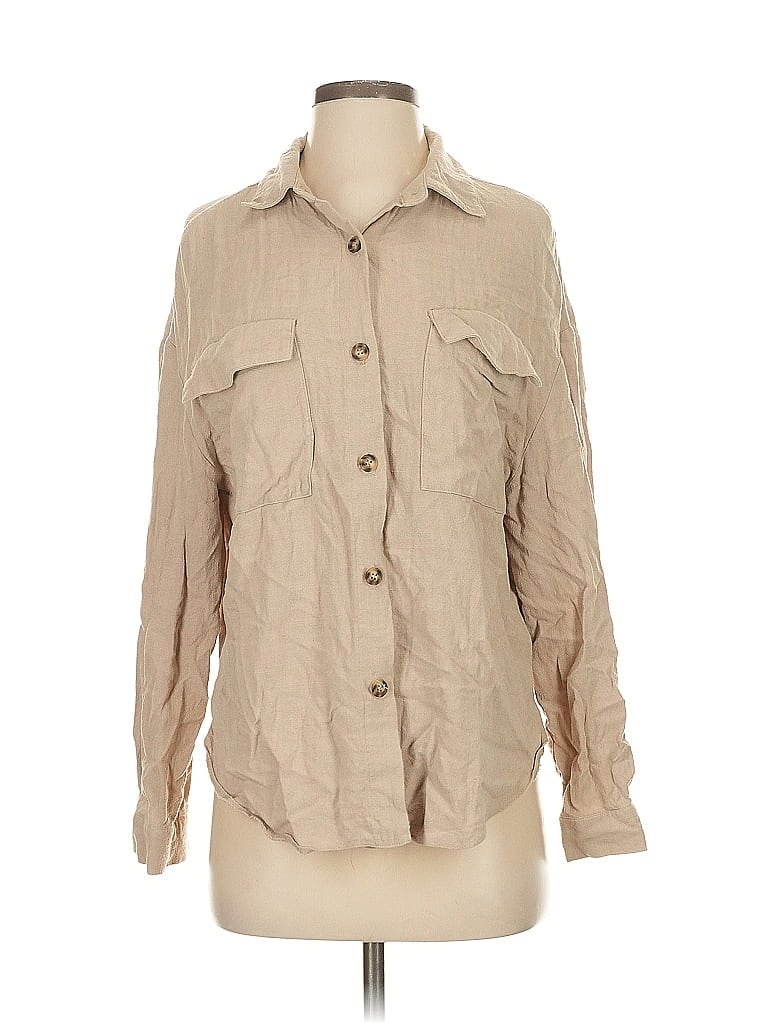 Pre-owned Asos Design Long Sleeve Button Down Shirt In Brown