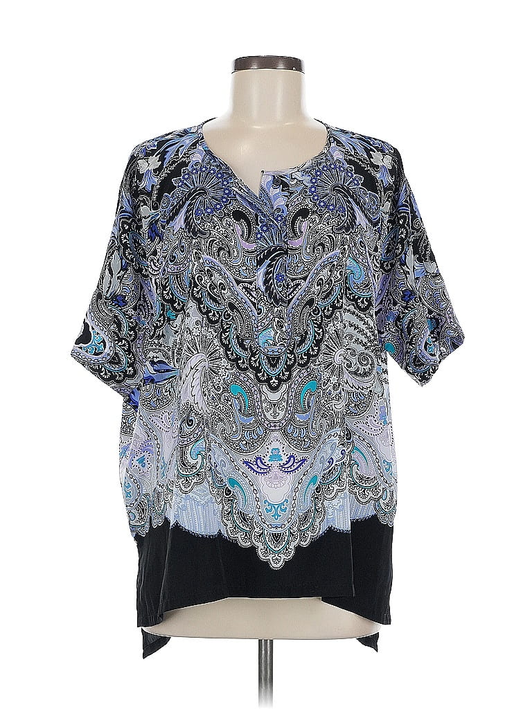 Pre-owned Dana Buchman Short Sleeve Blouse In Blue