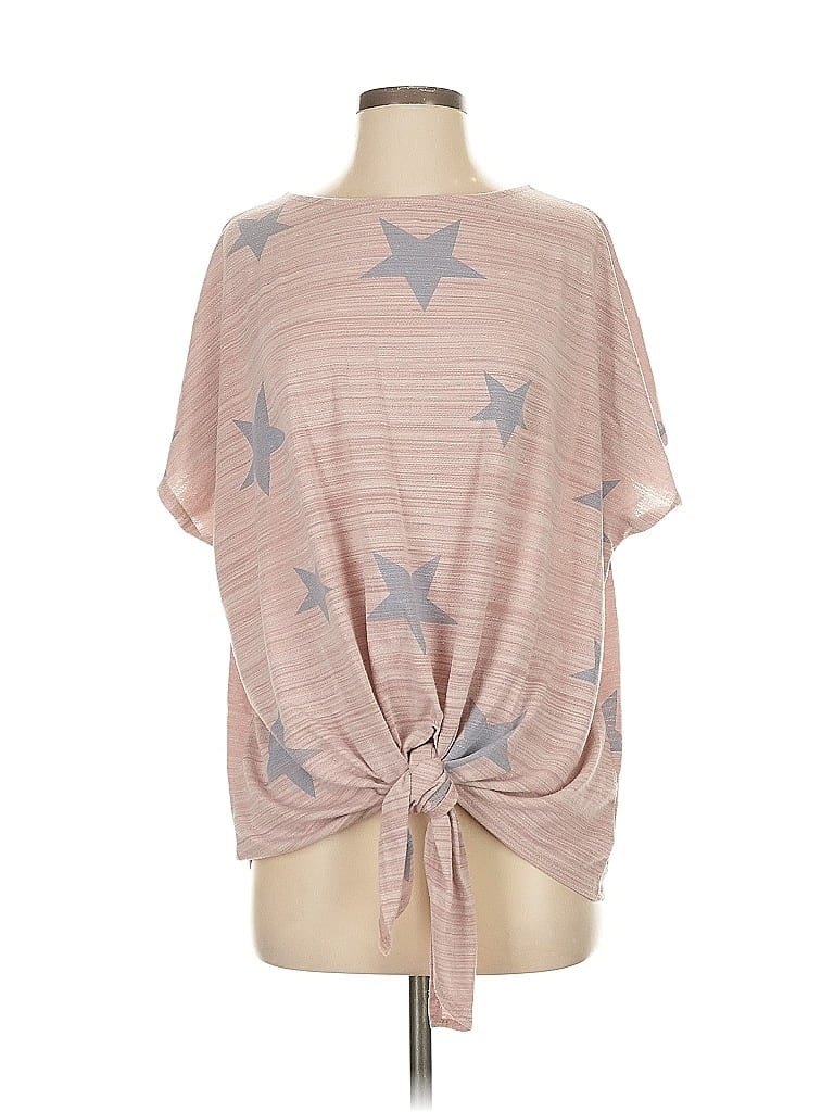 Pre-owned Vanilla Bay Short Sleeve Top Pink Stars Pattern Crew Neck Tops
