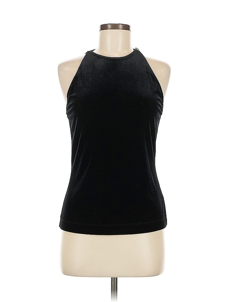 Pre-owned Linda Allard Ellen Tracy Sleeveless Top Black Halter Neckline Tops
