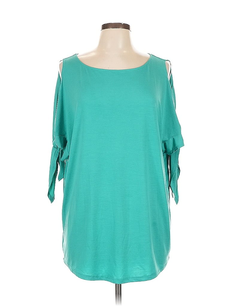 Pre-owned Gibson Latimer 3/4 Sleeve Top Green Cold Shoulder Neckline Tops