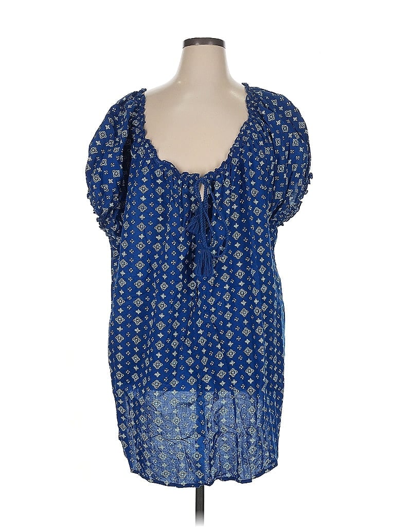 Pre-owned Ellos Short Sleeve Blouse In Blue