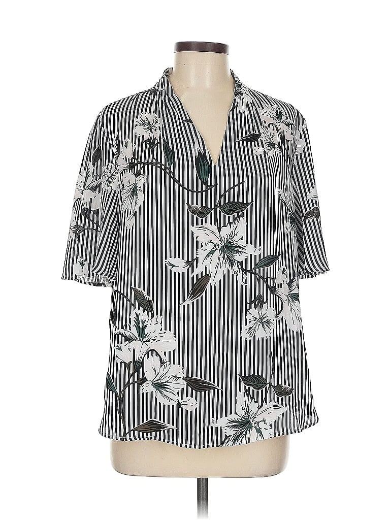 Pre-owned Ann Taylor Factory Short Sleeve Blouse In Gray