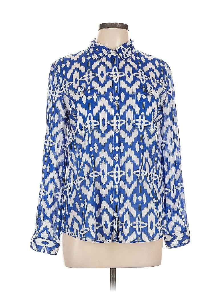 Pre-owned Chico's Long Sleeve Blouse In Blue