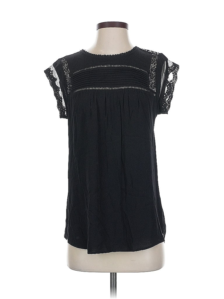 Pre-owned Daniel Rainn Short Sleeve Top Black Keyhole Neckline Tops