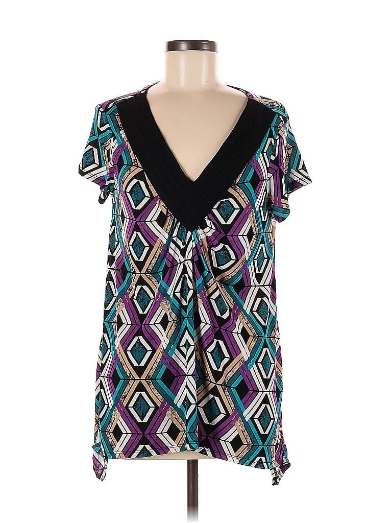 Pre-owned Jaclyn Smith Short Sleeve Blouse In Blue