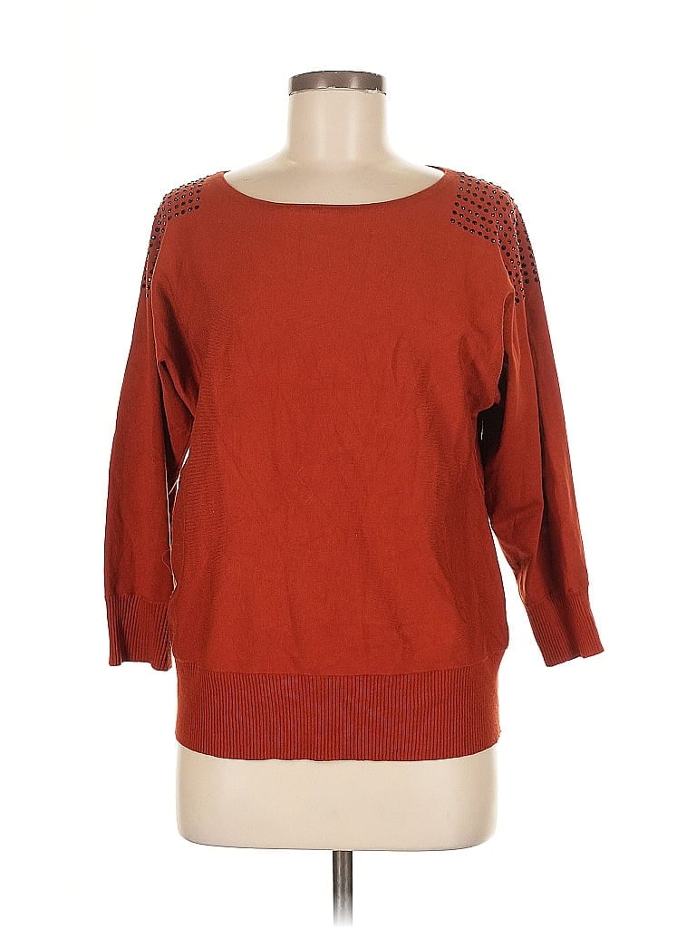 Pre-owned Cable & Gauge 3/4 Sleeve Top Orange Boatneck Tops