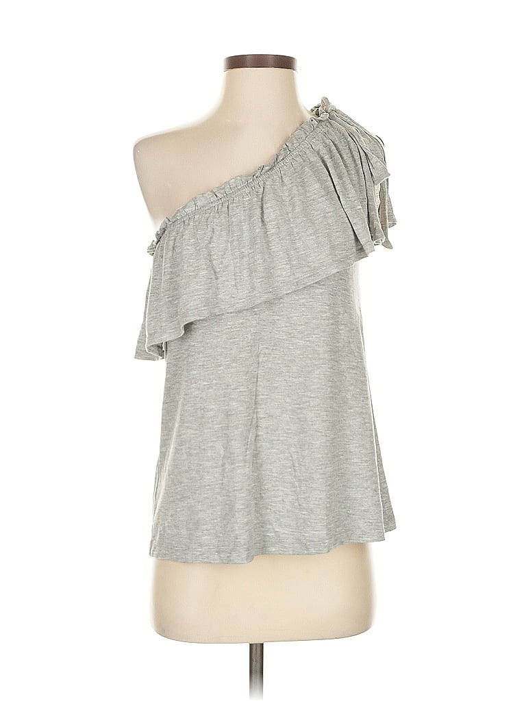 Pre-owned Ann Taylor Loft Sleeveless Top Gray One Shoulder Neckline Tops