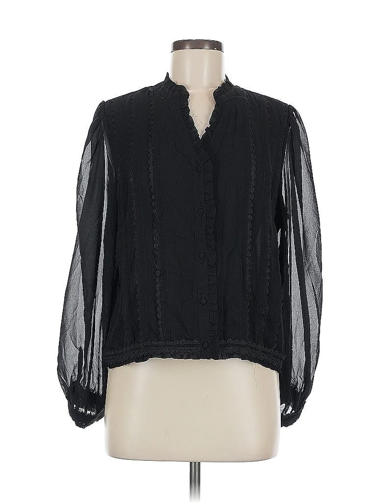 Pre-owned Adrianna Papell Long Sleeve Blouse In Black