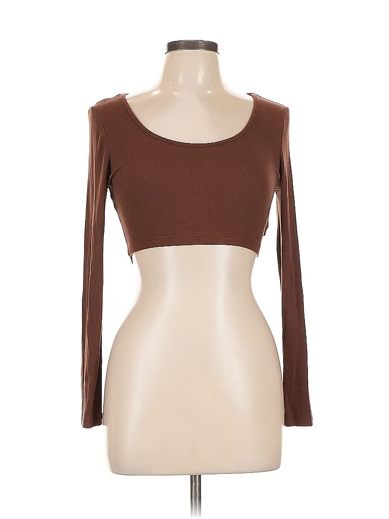 Pre-owned Shein 3/4 Sleeve T-shirt In Brown