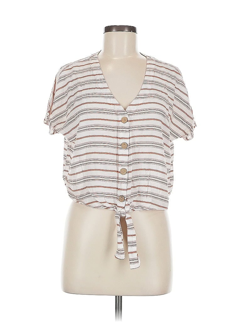 Pre-owned Universal Thread Short Sleeve Top White Plunge Neckline Tops