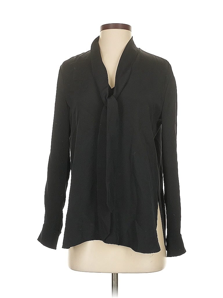 Pre-owned Edun Long Sleeve Silk Top Black Tie Neck Tops