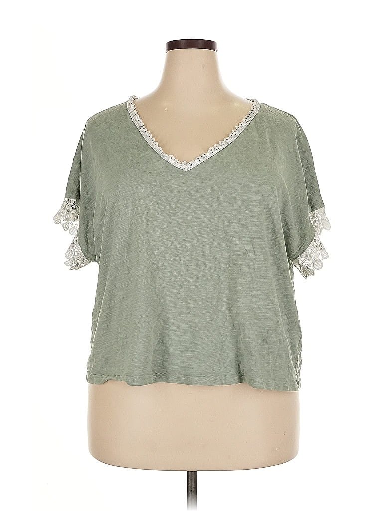 Pre-owned Shein Curve Short Sleeve Top Green V Neck Tops