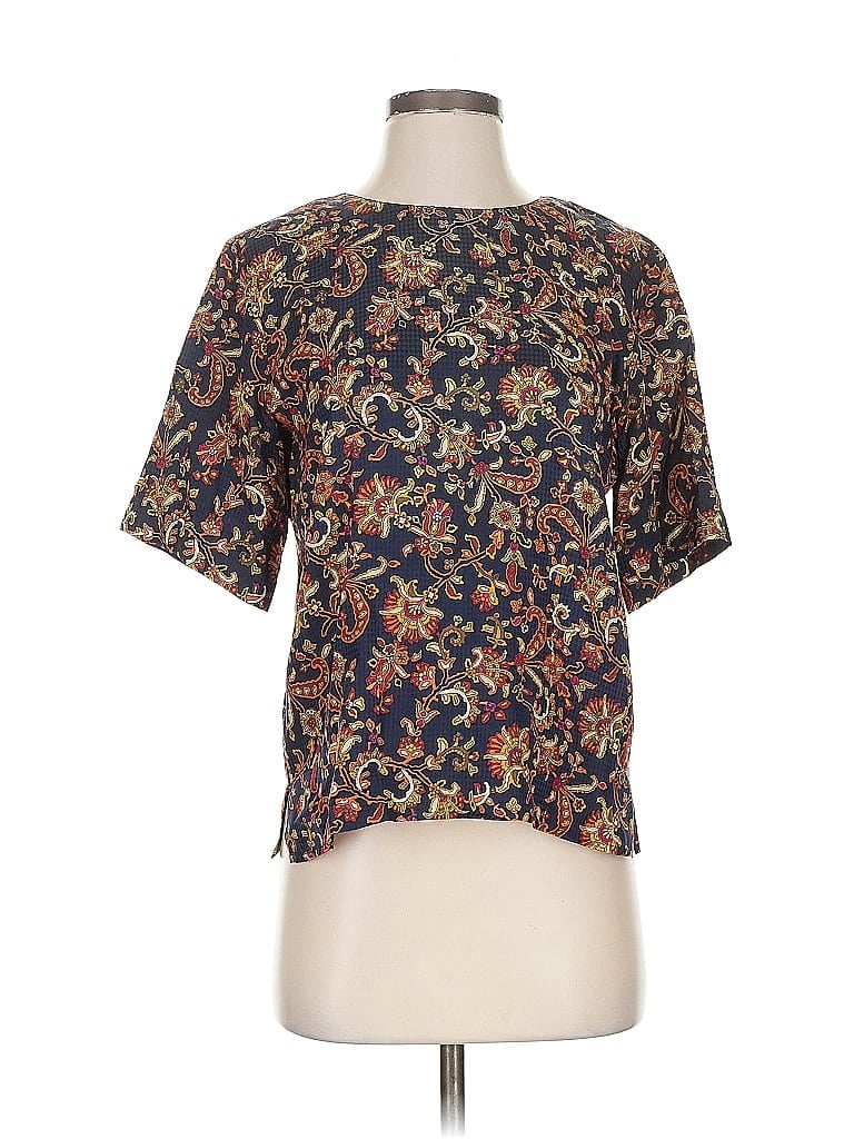 Pre-owned Anne Klein Ii Short Sleeve Silk Top Gold Crew Neck Tops