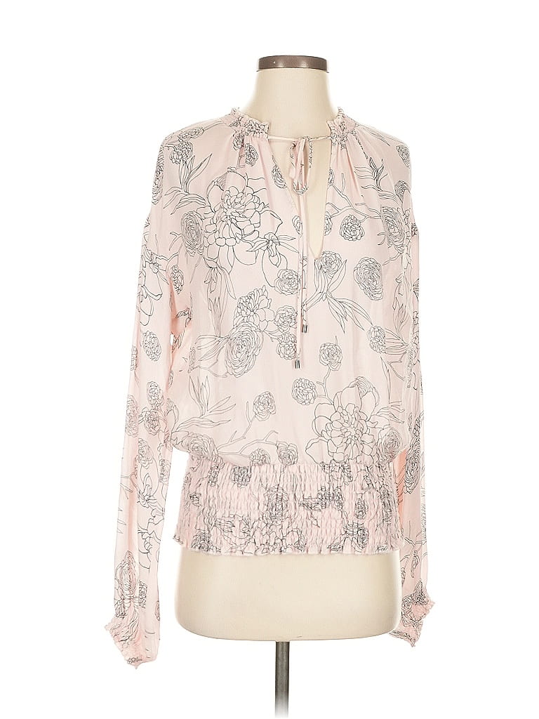 Pre-owned Worth New York Long Sleeve Silk Top Pink Keyhole Neckline Tops