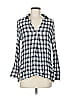 Le Lis 100% Rayon Checkered-gingham Blue Long Sleeve Blouse Size M - photo 1
