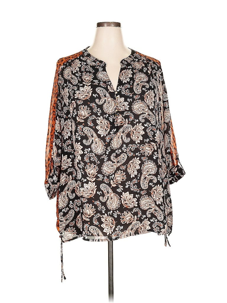 Pre-owned Roz & Ali 3/4 Sleeve Blouse In Black