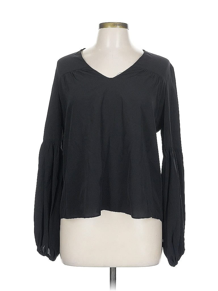 Pre-owned Gilner Farrar Long Sleeve Silk Top Black V Neck Tops