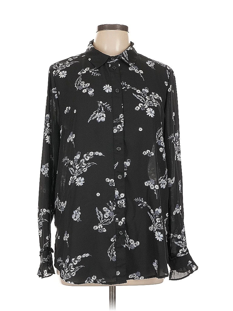 Pre-owned Who What Wear Long Sleeve Blouse In Black