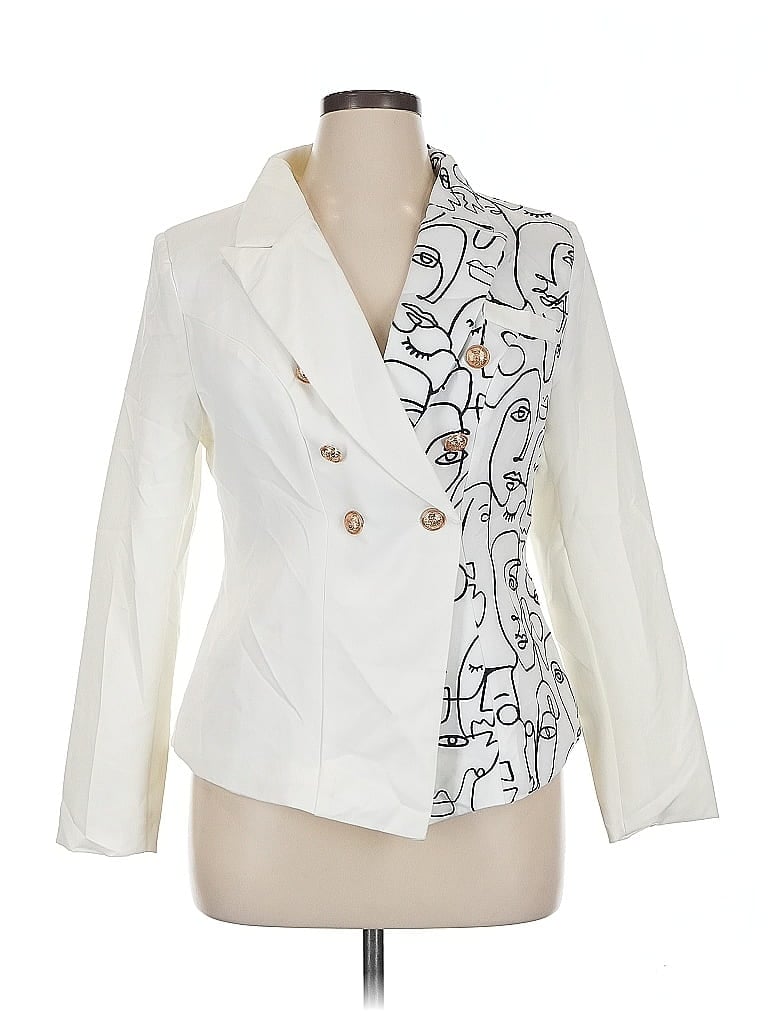 Pre-owned Shein Curve Blazer Jacket In White
