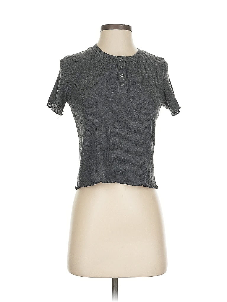 Pre-owned American Eagle Outfitters Short Sleeve Henley Shirt In Black