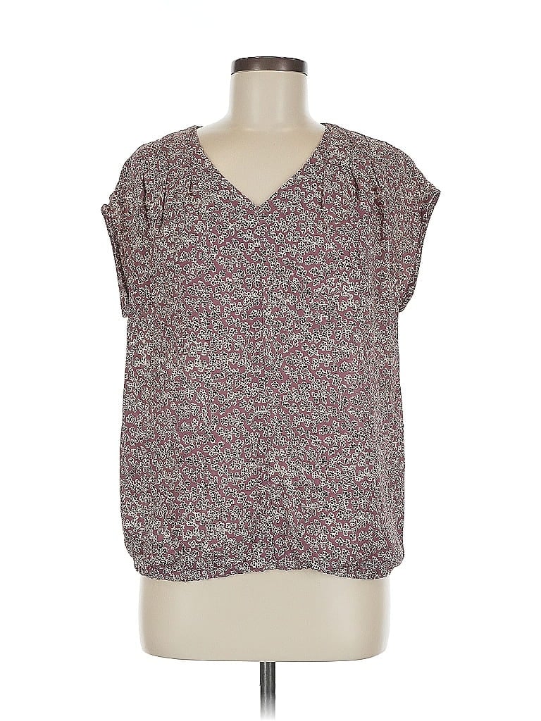 Pre-owned Lands' End Short Sleeve Blouse In Burgundy