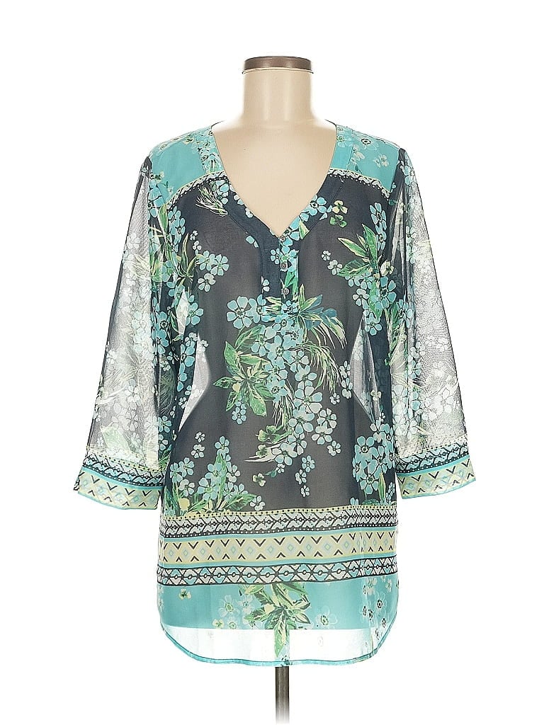 Pre-owned Jjill 3/4 Sleeve Blouse In Blue