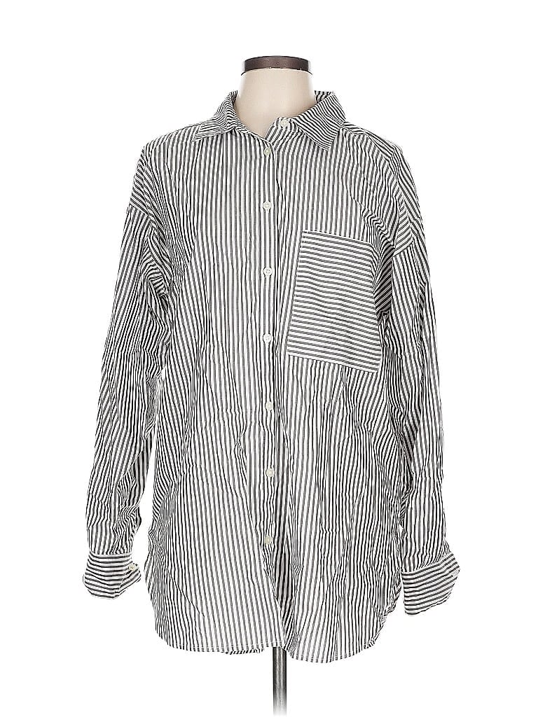 Pre-owned Ann Taylor Loft Long Sleeve Button Down Shirt In Silver