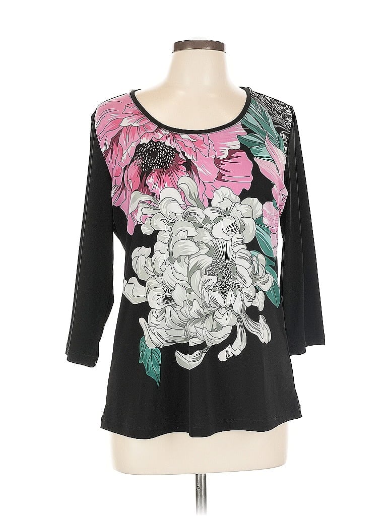 Pre-owned Susan Graver 3/4 Sleeve T-shirt In Black