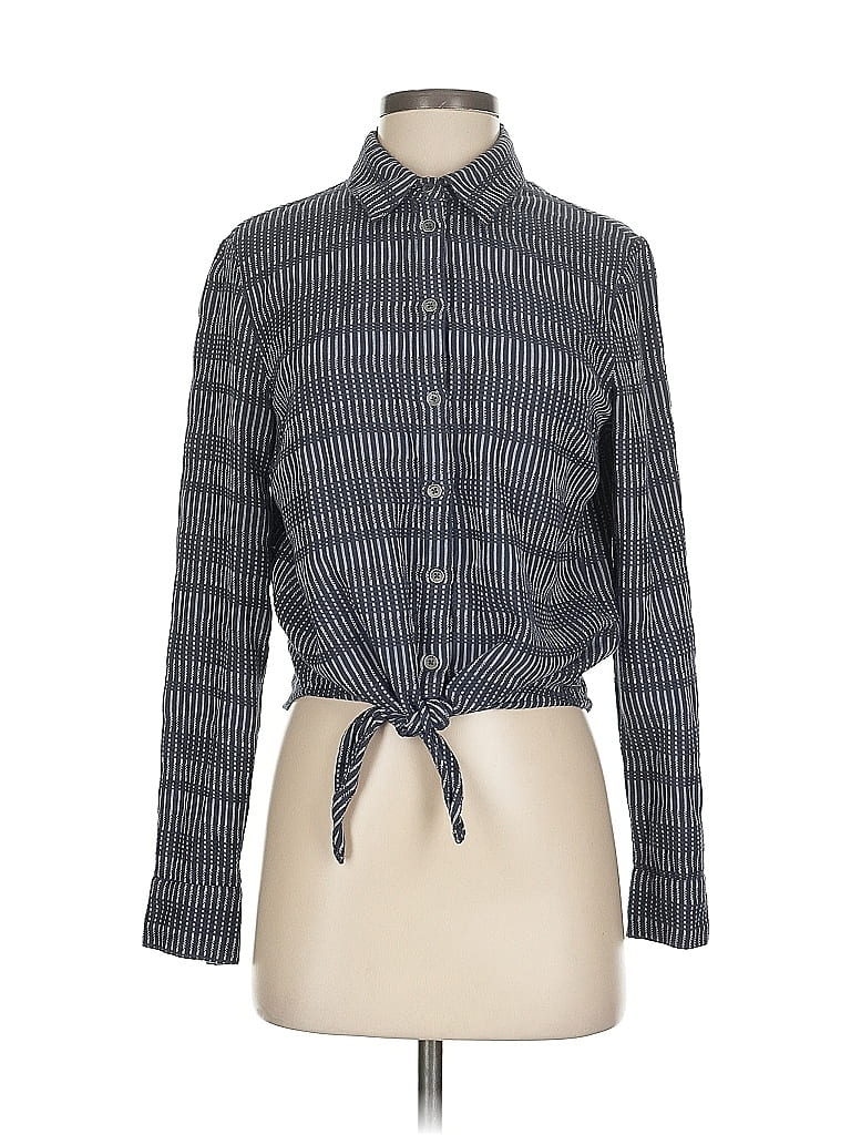 Pre-owned Roxy Long Sleeve Button Down Shirt In Gray