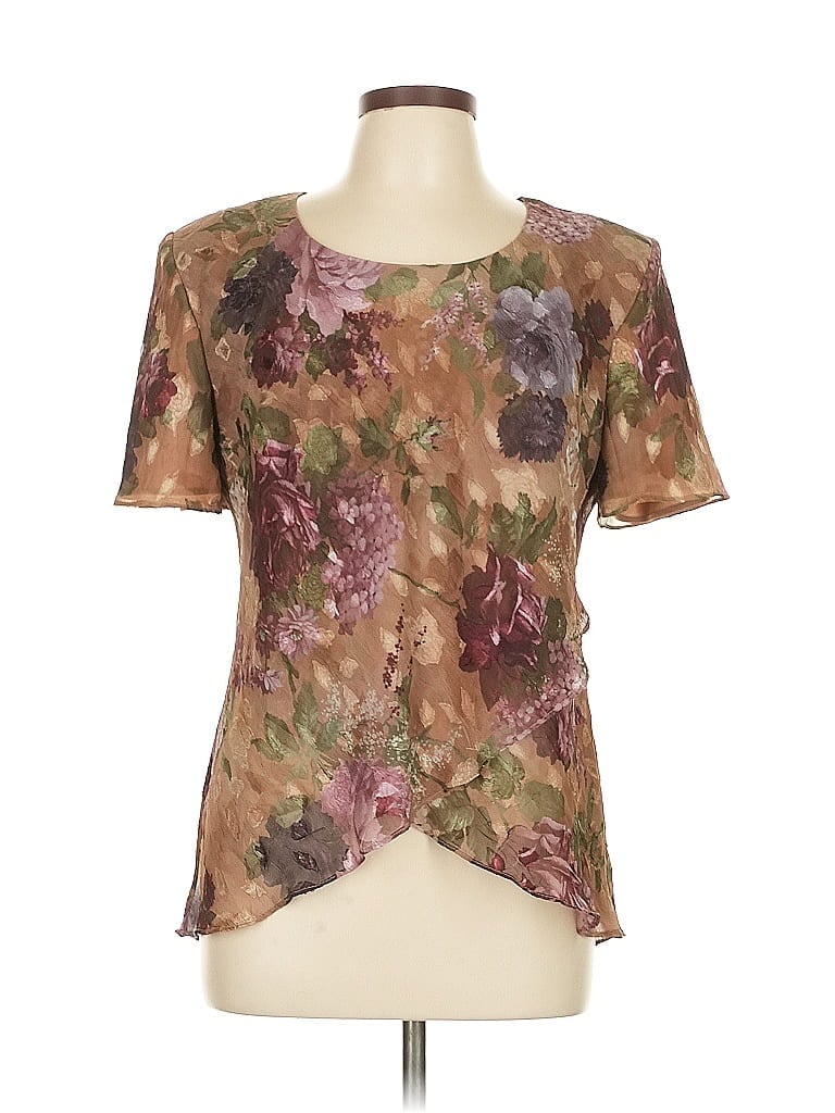 Pre-owned R & M Richards Short Sleeve Blouse In Brown
