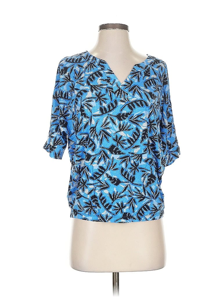 Pre-owned Nic + Zoe Short Sleeve Blouse In Blue
