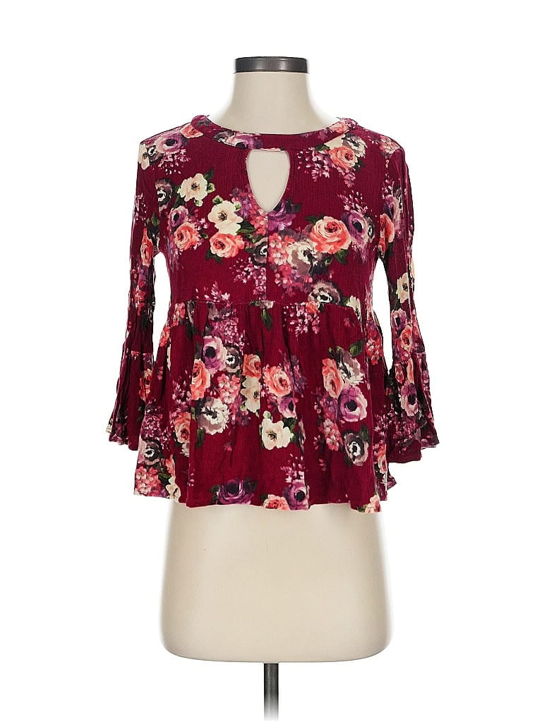 Pre-owned Altar'd State 3/4 Sleeve Blouse In Burgundy