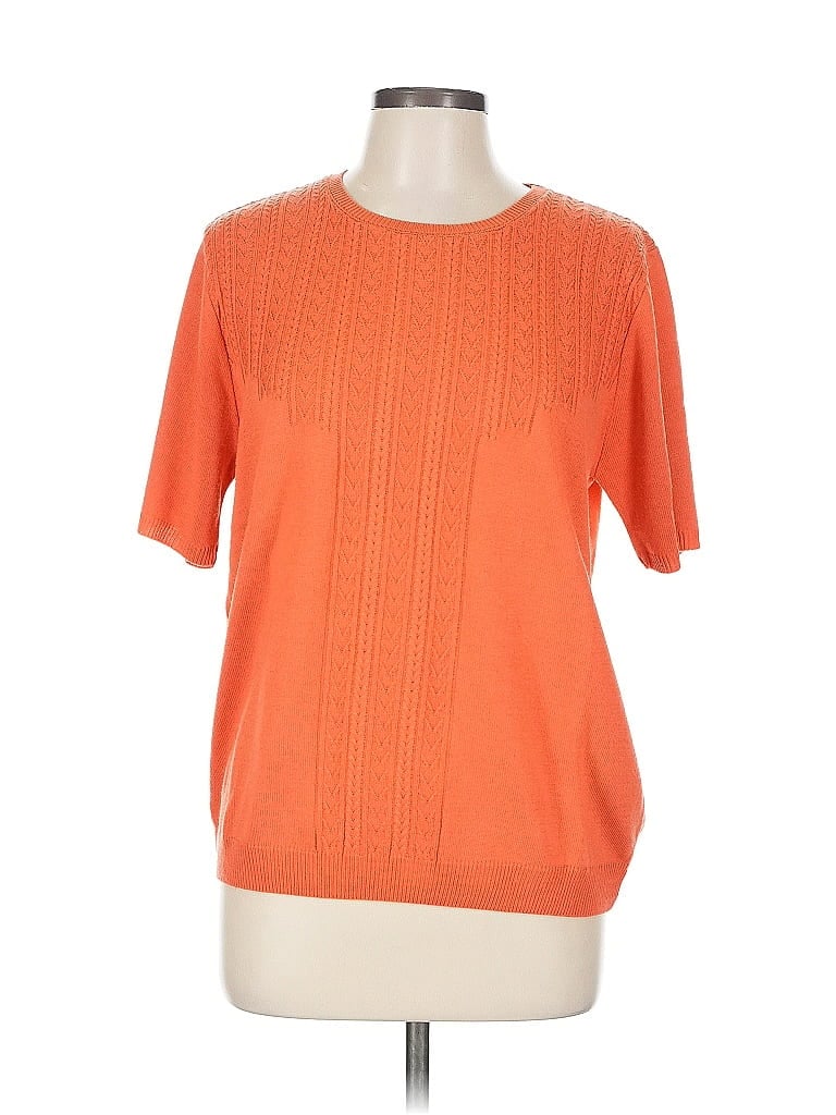 Pre-owned Alfred Dunner Short Sleeve Top Orange Crew Neck Tops