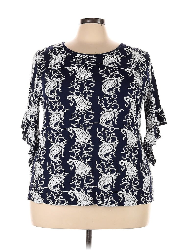 Pre-owned Forgotten Grace 3/4 Sleeve Blouse In Blue